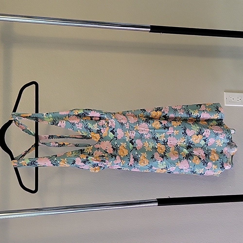 Wild Fable Green pink flower print halter dress size M